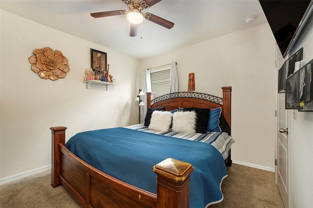 bedroom featuring carpet flooring and ceiling fan