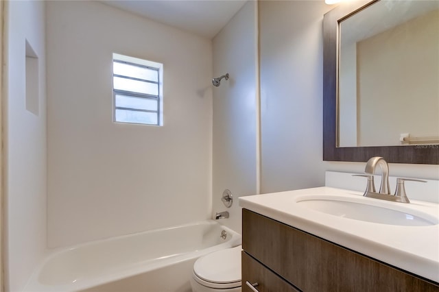 full bathroom with toilet, tub / shower combination, and vanity