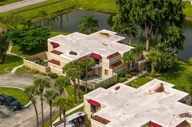 aerial view with a water view