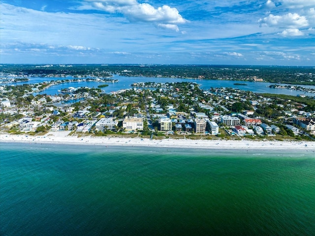 drone / aerial view with a view of the beach and a water view