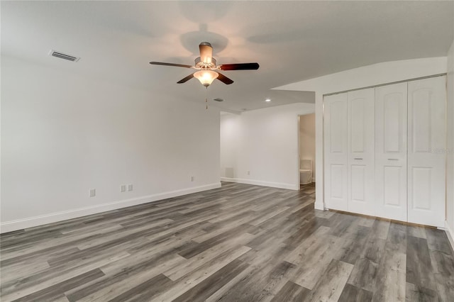 911 8th Ave SW, Largo, FL 33770 - unfurnished living room featuring recessed lighting, ceiling fan, visible vents, baseboards, and dark wood-style flooring