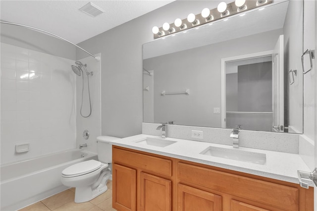 full bathroom with tile patterned floors, toilet, tub / shower combination, and vanity