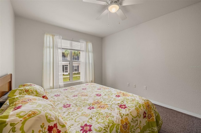 bedroom featuring ceiling fan and carpet flooring