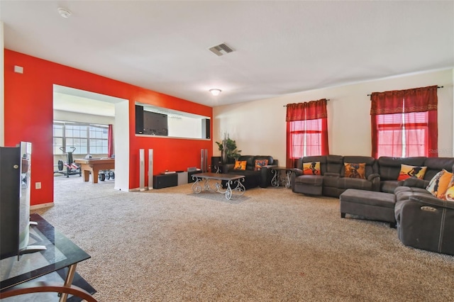 living room featuring carpet flooring