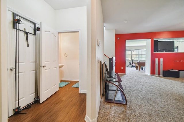 hallway featuring wood-type flooring