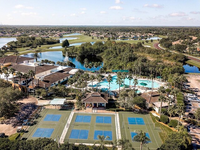 aerial view featuring a water view