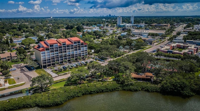 drone / aerial view featuring a water view