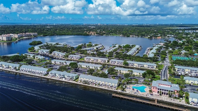 aerial view featuring a water view