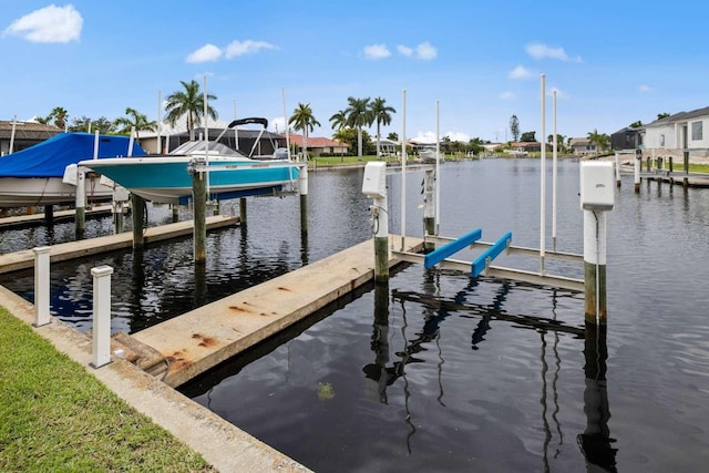 dock area featuring a water view and boat lift