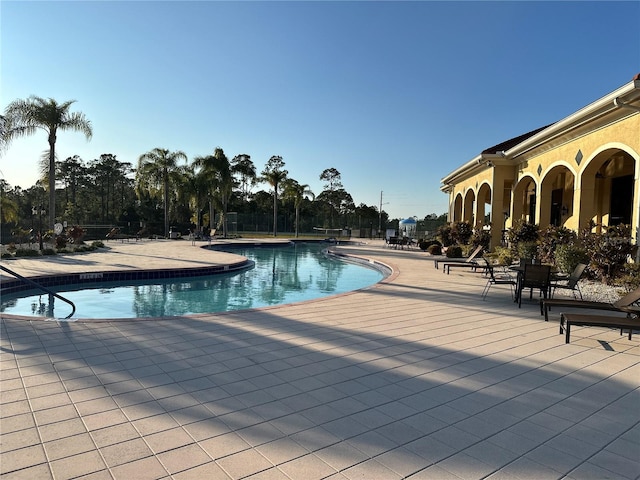 view of swimming pool with a patio