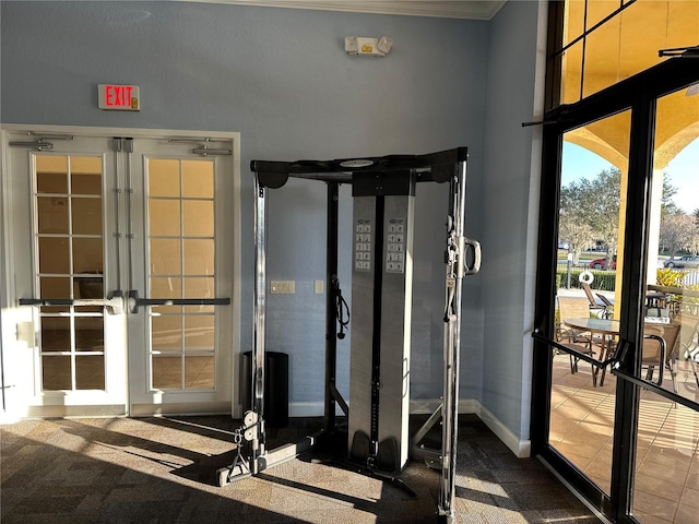 exercise room with french doors