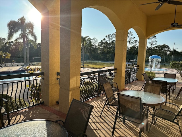 balcony with ceiling fan