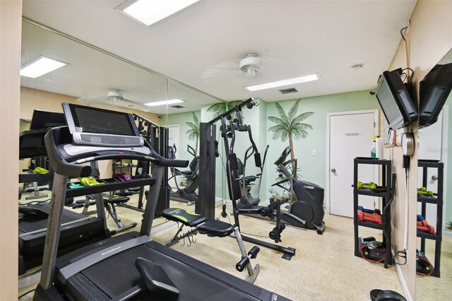 gym with a ceiling fan