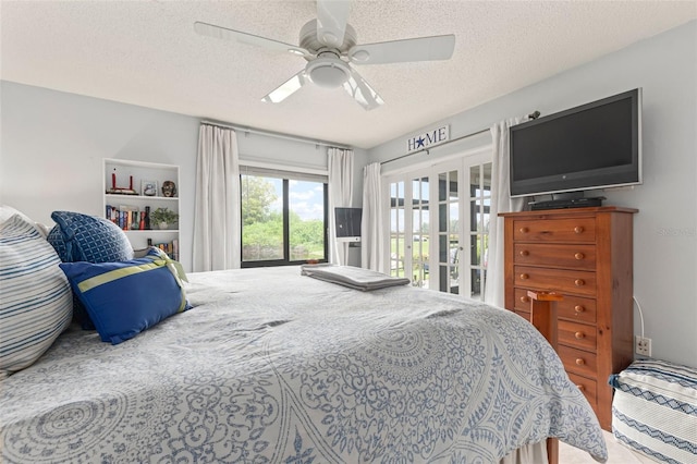 bedroom featuring a textured ceiling and ceiling fan