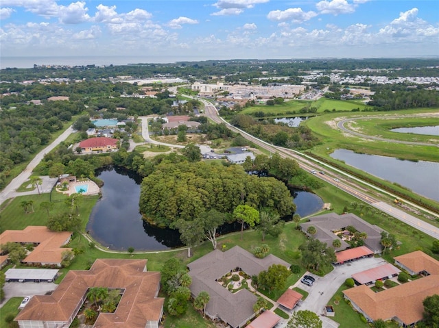 bird's eye view featuring a water view