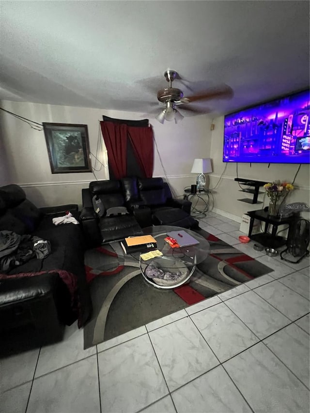 living room with ceiling fan