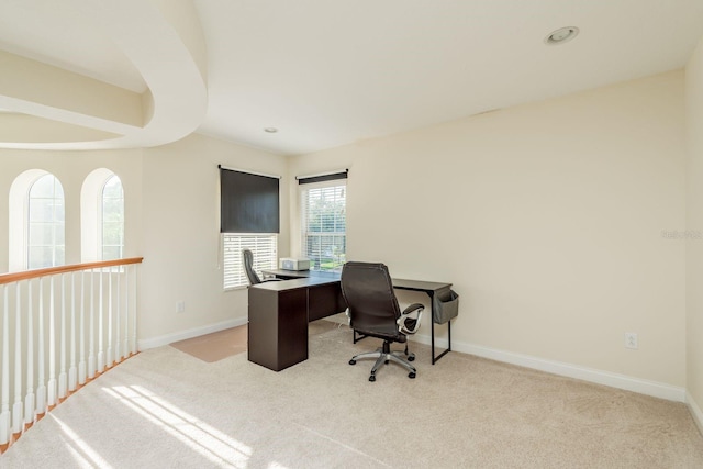 office space featuring light colored carpet