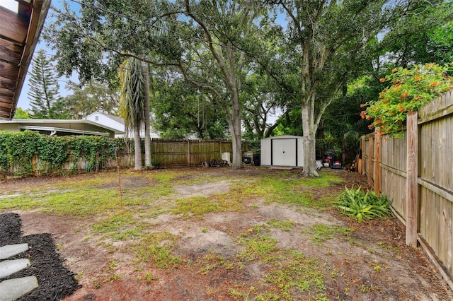 view of yard featuring a storage unit