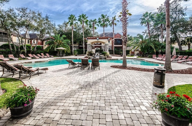 view of swimming pool featuring a patio