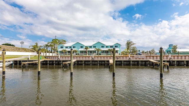 dock area with a water view