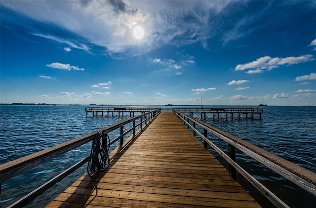 view of dock with a water view