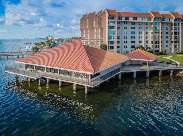 dock area with a water view