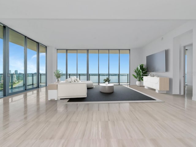 living room featuring light wood-type flooring, a wealth of natural light, and expansive windows