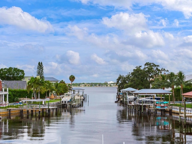 view of dock with a water view