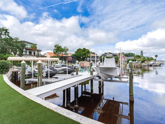 view of dock with a water view