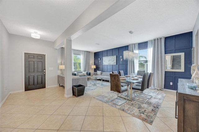 living room featuring light tile patterned flooring