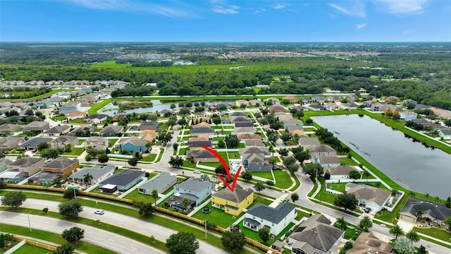 10820 Carloway Hills Dr, Wimauma, FL 33598 - birds eye view of property featuring a water view and a residential view