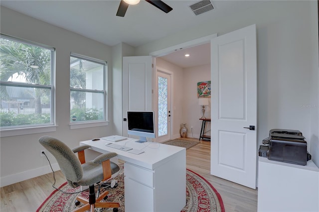 2860 14th Ave N, Saint Petersburg, FL 33713 - home office with plenty of natural light, visible vents, light wood-style floors, and ceiling fan