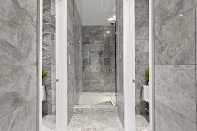 bathroom with toilet and walk in shower