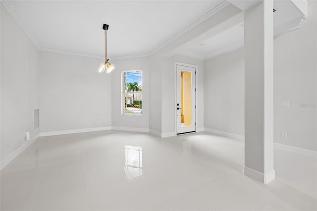 tiled empty room with ornamental molding