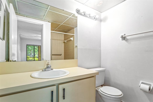 full bathroom with toilet, walk in shower, and vanity