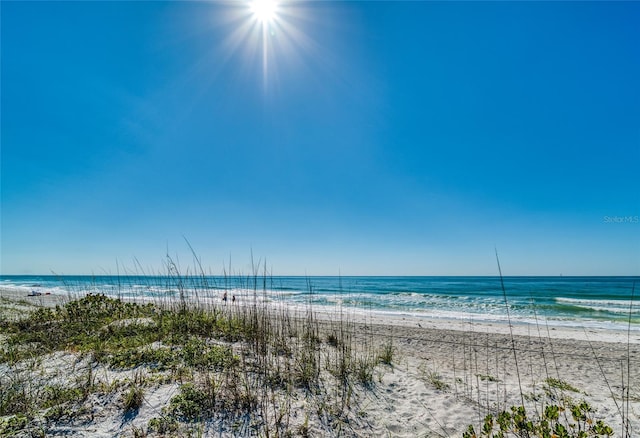 property view of water featuring a beach view