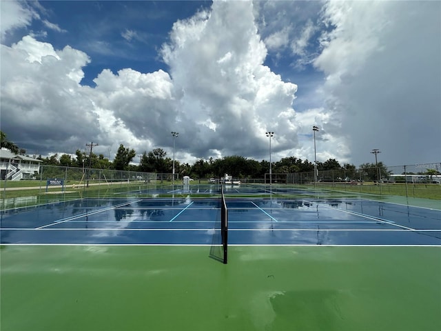 view of tennis court with fence