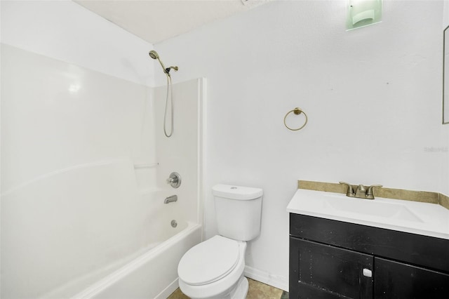 full bathroom featuring tile patterned floors, vanity,  shower combination, and toilet