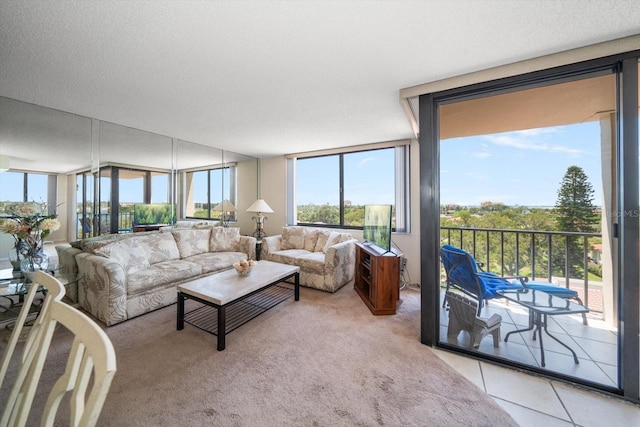 living room featuring light tile patterned floors