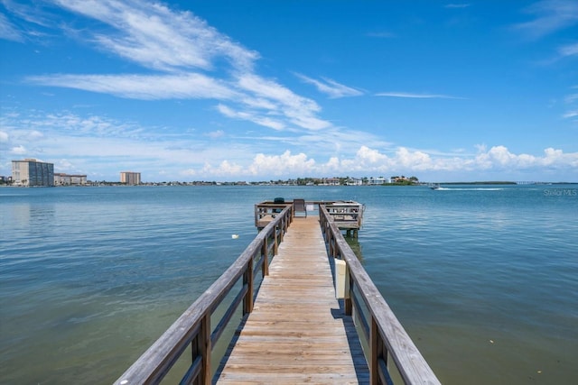 view of dock with a water view