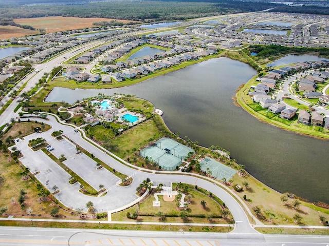 aerial view featuring a water view