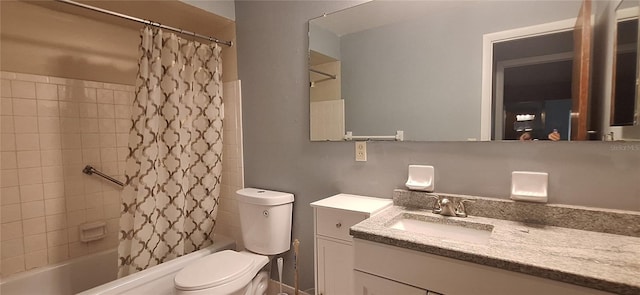 full bathroom featuring vanity, toilet, and shower / tub combo with curtain