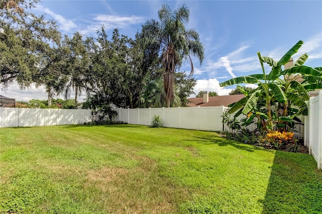 view of yard with a fenced backyard