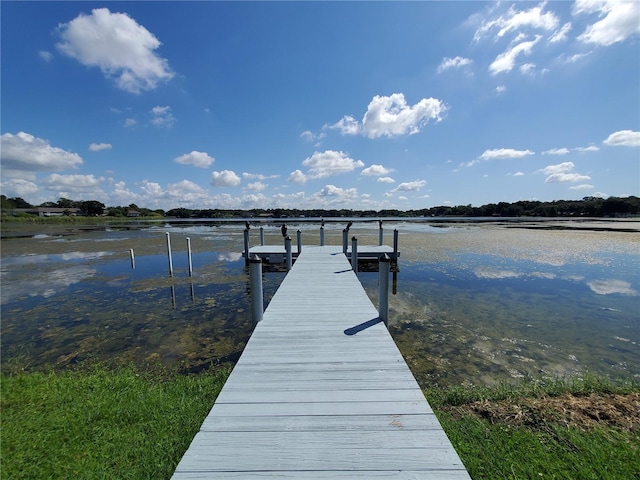 view of dock with a water view