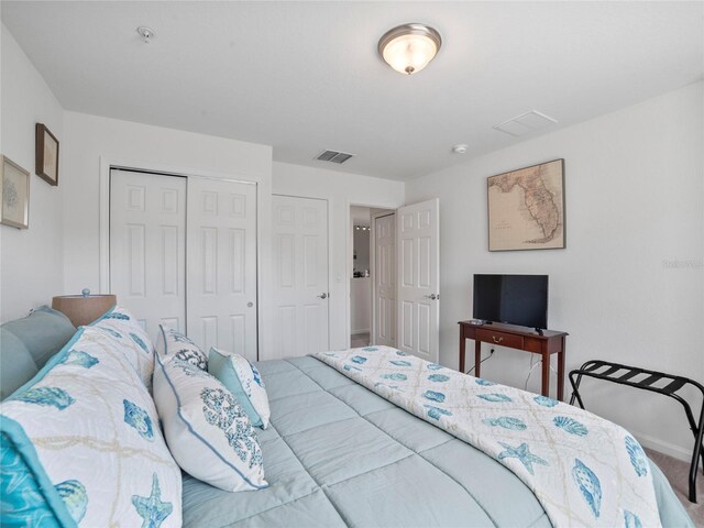 carpeted bedroom featuring a closet