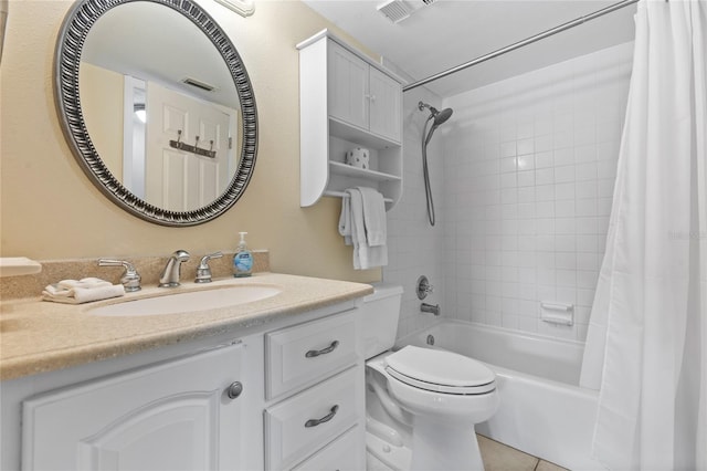 full bathroom with vanity, toilet, tile patterned floors, and shower / bath combo