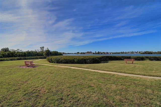 view of yard with a water view