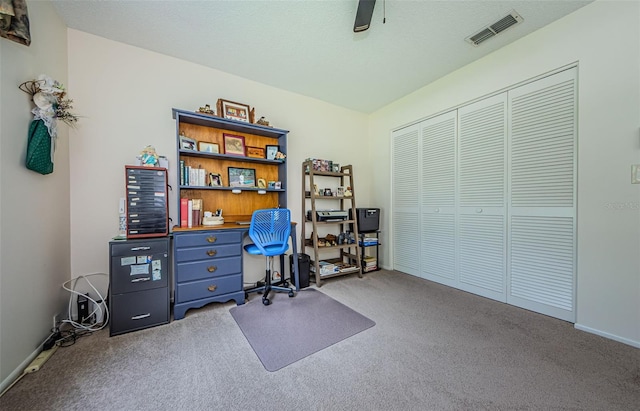 office area featuring light colored carpet