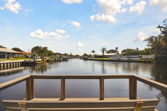 view of dock with a water view