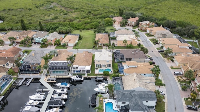 aerial view with a water view